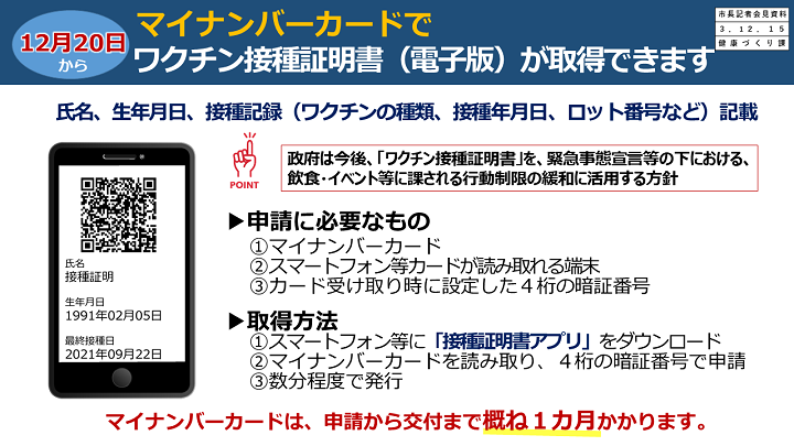 【資料3　マイナンバーカードでワクチン接種証明書（電子版）が取得できます】の画像