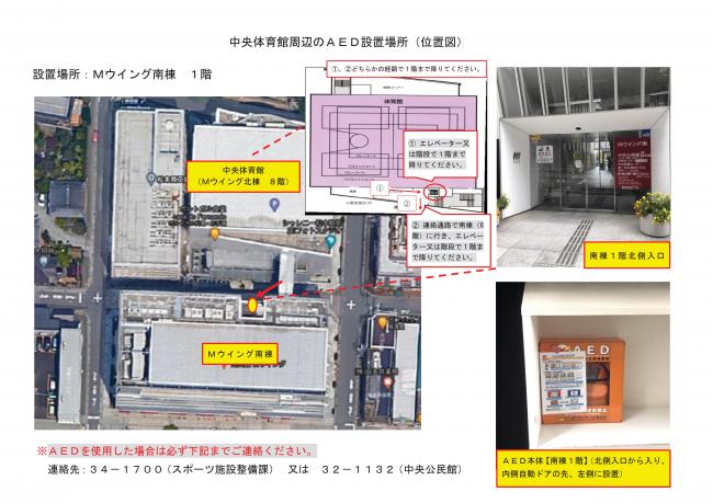 中央体育館周辺のＡＥＤ設置場所（位置図）